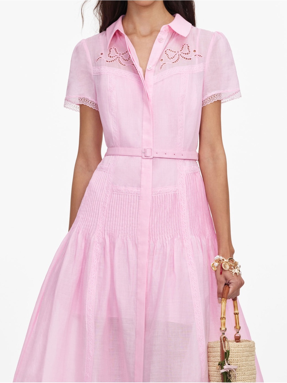 NWOT Self-Portrait PINK EMBROIDERED MIDI DRESS - Picture 2 of 9